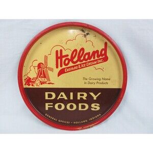Vintage Metal Enamel Holland Indiana Dairy Foods Custard and Ice Cream Tray